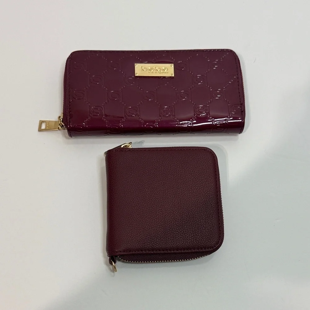 Bebe Maroon Wallet Duo with Gold Accents